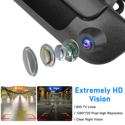 Tailgate Handle Backup Camera for 2002-2008 Dodge RAM 1500 2500 3500 - Tailgate Latch Door Handle, Aftermarket Reverse Rear View Camera, RCA Connector w/ 26 FT Extension Harness