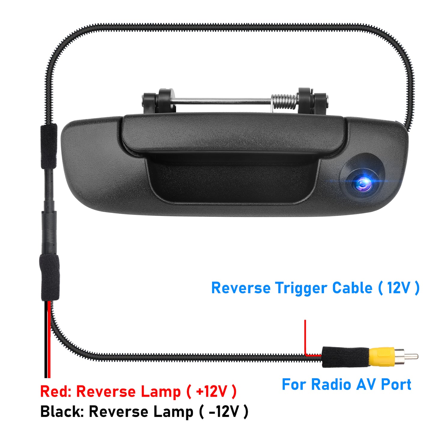 Tailgate Handle Backup Camera for 2002-2008 Dodge RAM 1500 2500 3500 - Tailgate Latch Door Handle, Aftermarket Reverse Rear View Camera, RCA Connector w/ 26 FT Extension Harness