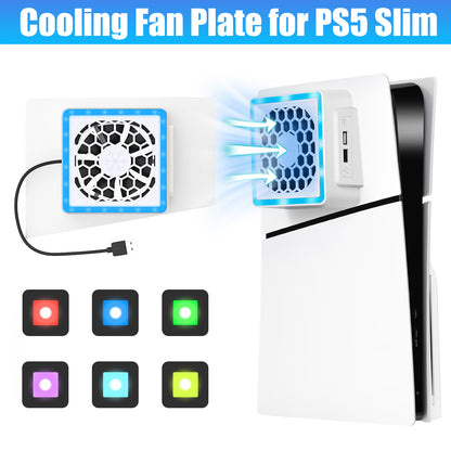 Cooling Fan fit for PS5 Slim Cooling System with RGB LED Lights and Plate Cover - Enhanced Cooler Fan with 3-Speed Adjust and Dual USB Ports for PS5 Slim Digital and Disc Edition (White)