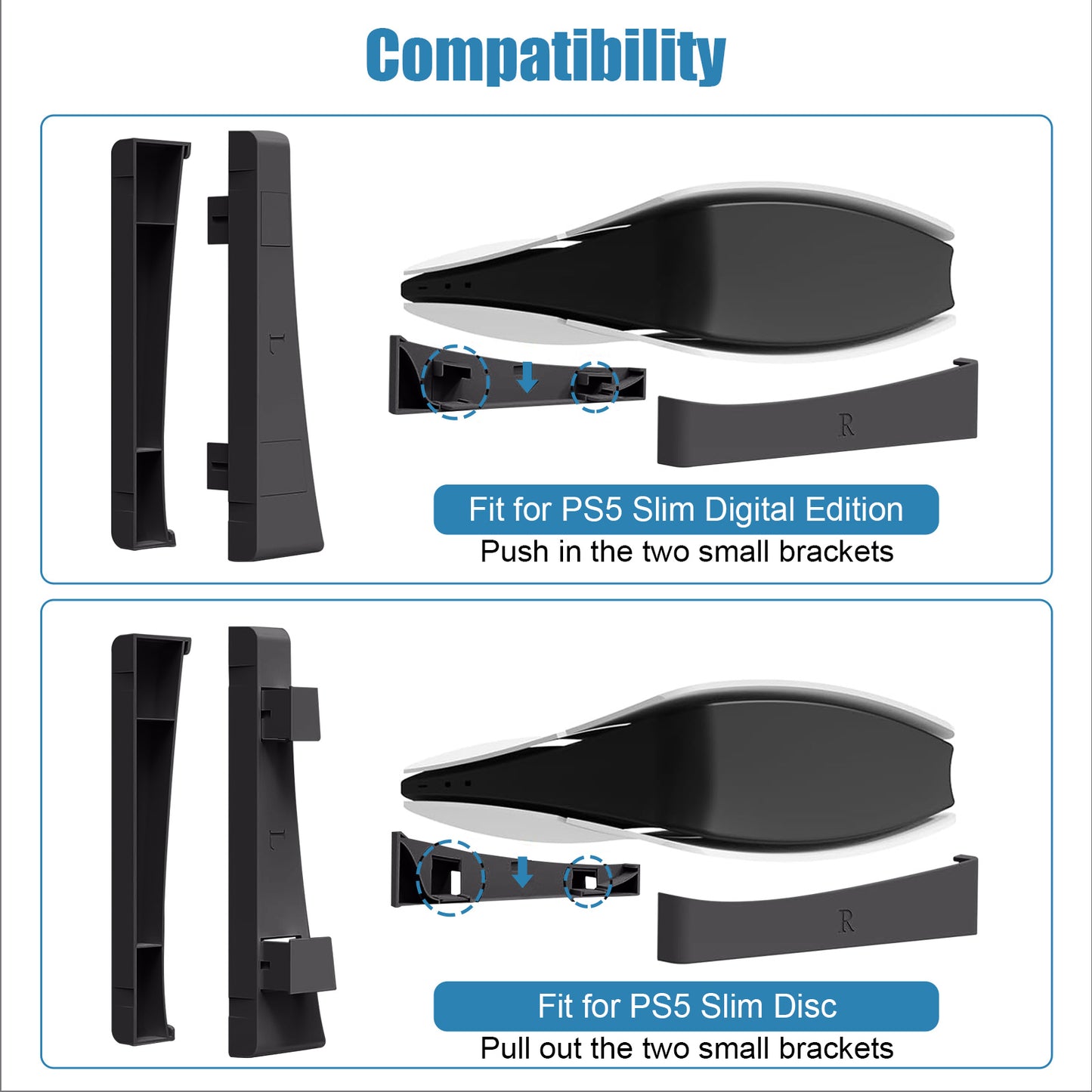 For PS5 Slim Ultra-Stable Horizontal Stand - Compatible with Disc & Digital Editions, White ABS Anti-Slip Base with Superior Heat Dissipation (Black)