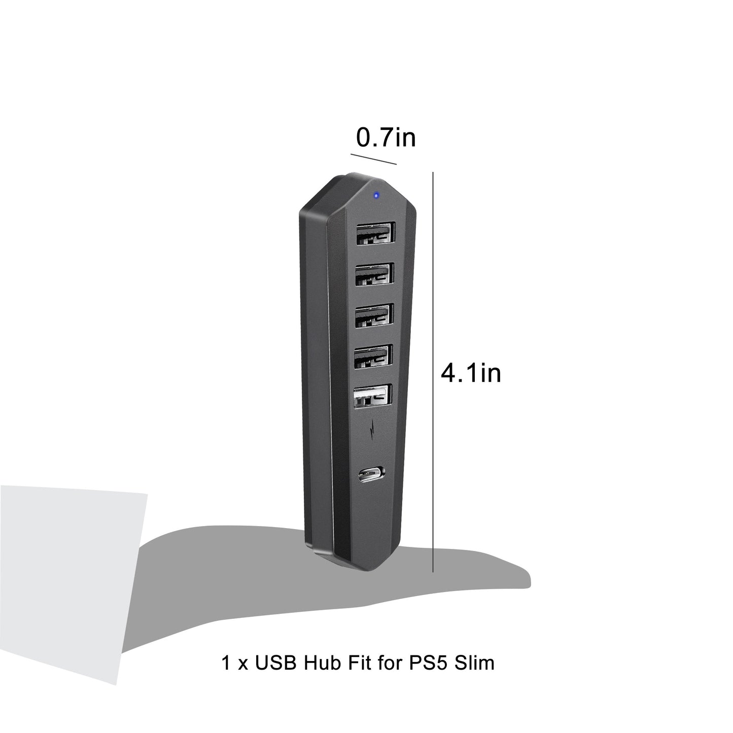 6 Port High-Speed USB Hub for PS5 Slim Console - Type C 3.0 & USB-A 2.0 Expansion, Plug & Play Adapter with 1 Type C 3.0 + 4 USB-A 2.0 + 1 Port (Black)