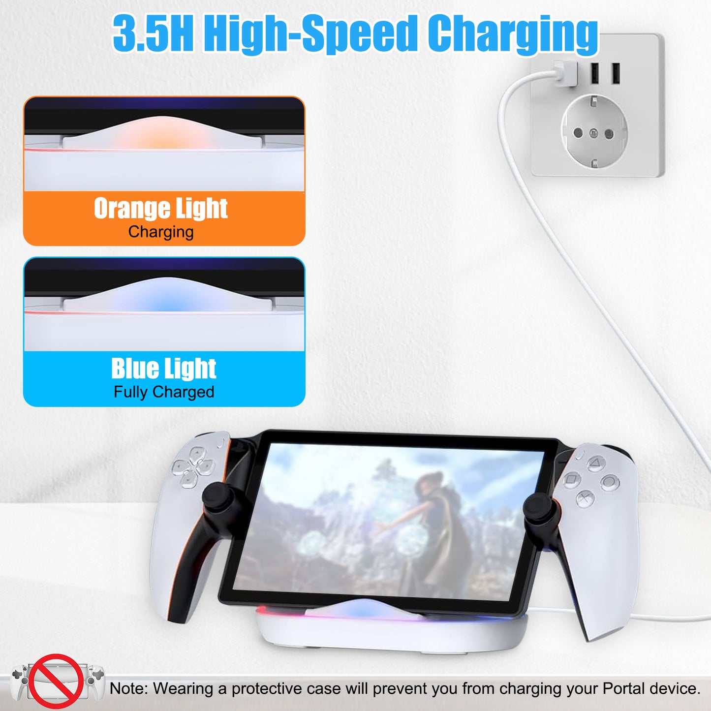 Charging Dock Station for Playstation Portal - 14 RGB Light Modes,Safe Charging with Overcharge Protection, Handheld Stand Holder for Playstation Portal