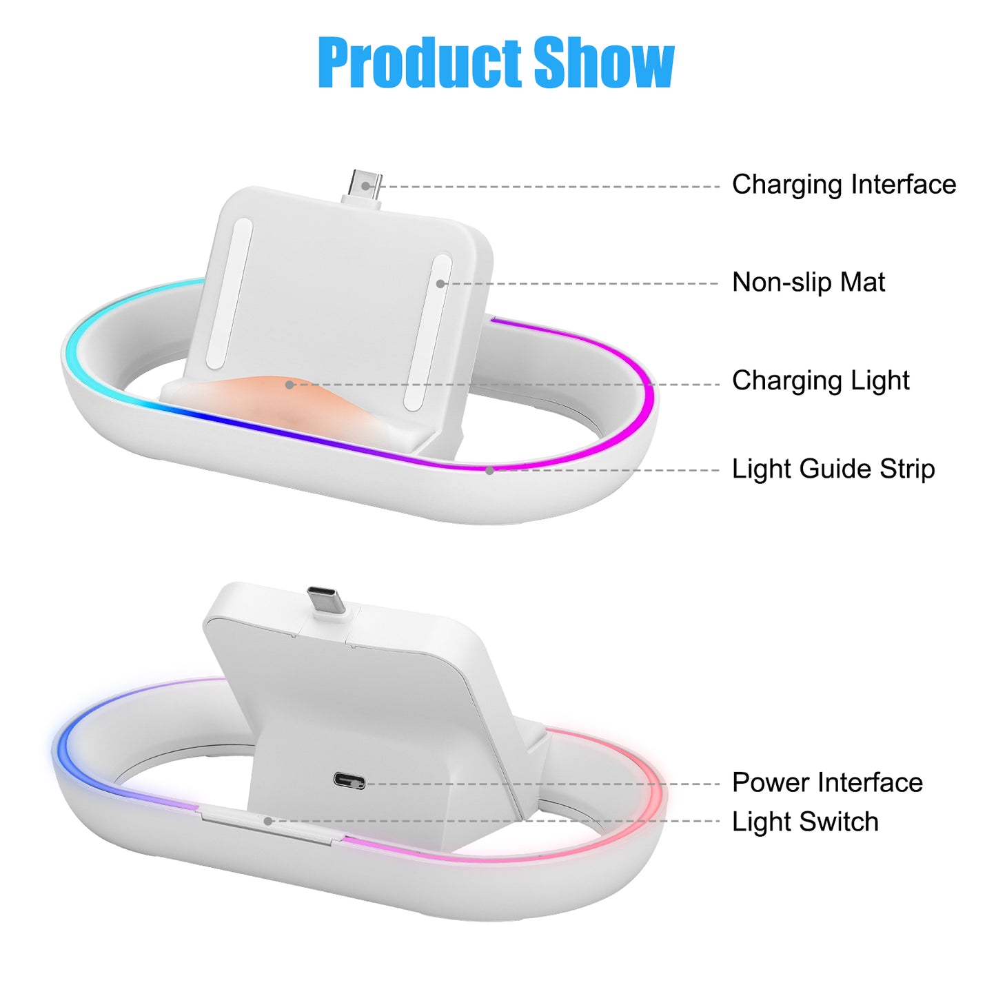 Charging Dock Station for Playstation Portal - 14 RGB Light Modes,Safe Charging with Overcharge Protection, Handheld Stand Holder for Playstation Portal