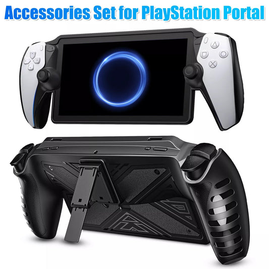 Protective TPU Case Cover with Stand - for PlayStation Portal Handheld Game Console - Shockproof Grip Shell (Black)