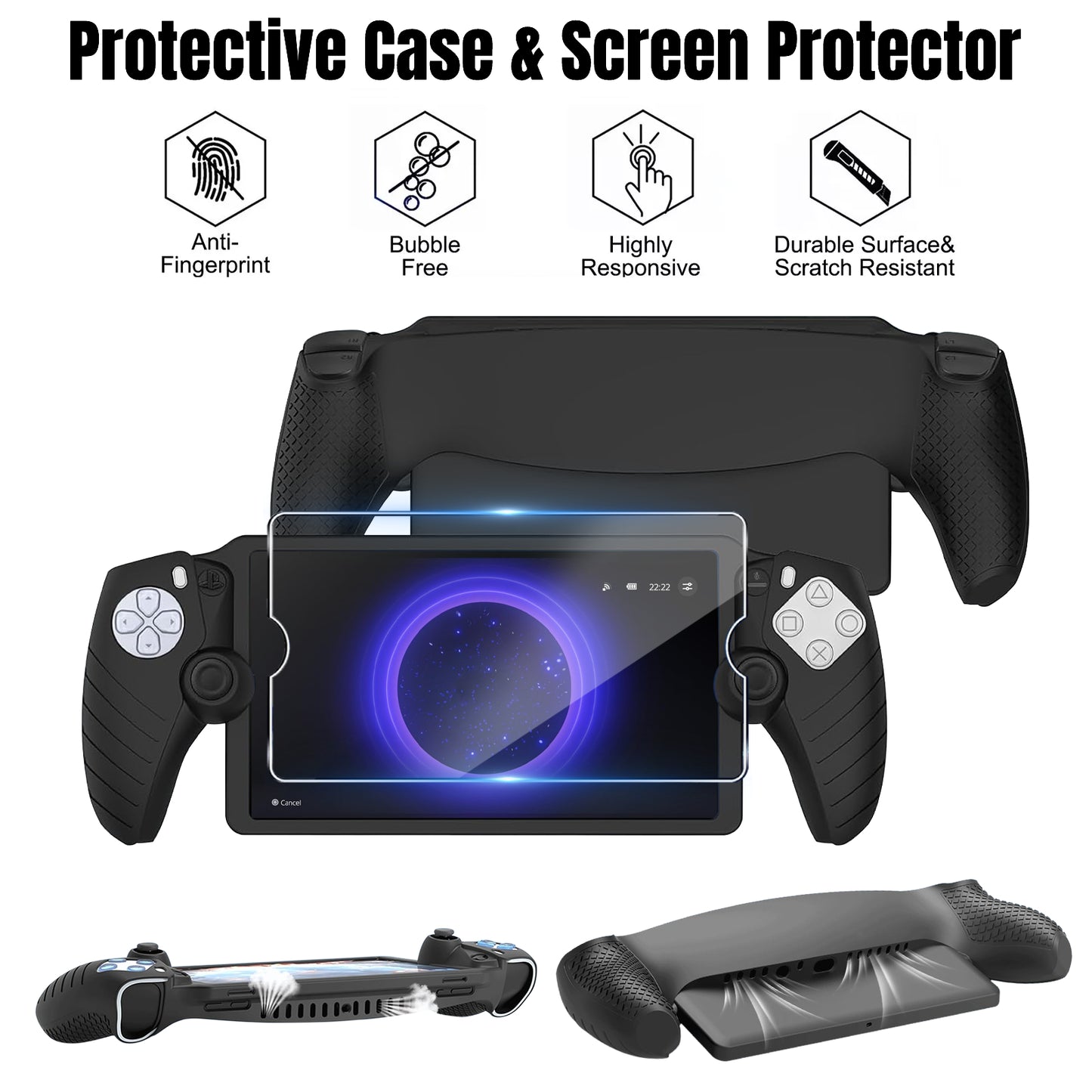 4 in 1 Accessories Set Compatible with PlayStation Portal - Carrying Case and Silicone Protective Cover with 2Pcs Screen Protector, Ps Portal Accessories