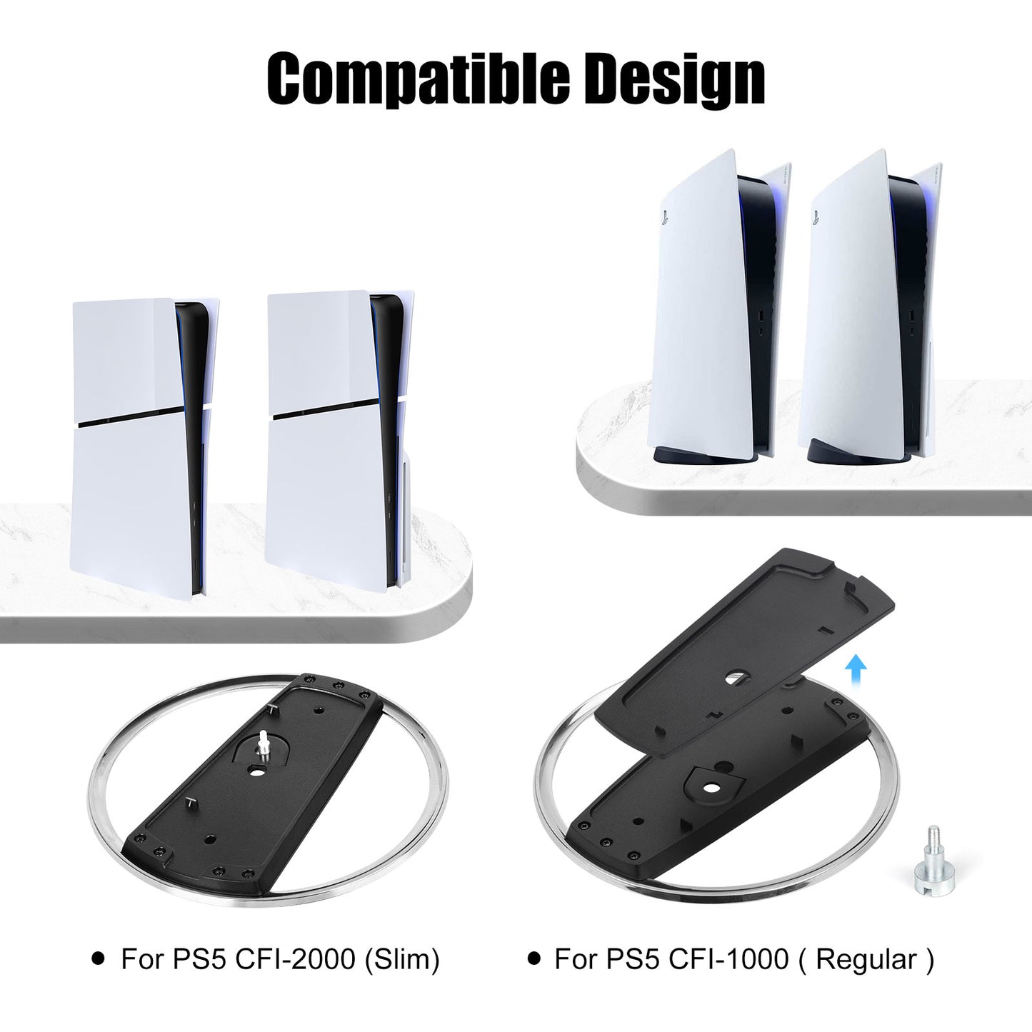 Vertical Stand for PS5/PS5 Slim Consoles Non-Slip Base Mount, Stylish and Organized Silver & Black Design