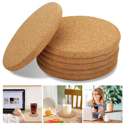 6Pcs Round Cork Coasters - 4 inches Round Edge Heat Resistant & Absorbent for All Drinkware