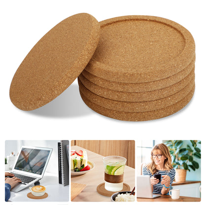 6 Pcs Round Cork Coasters - Cork Drink Coasters for  Heat Resistance and Tabletop Protection