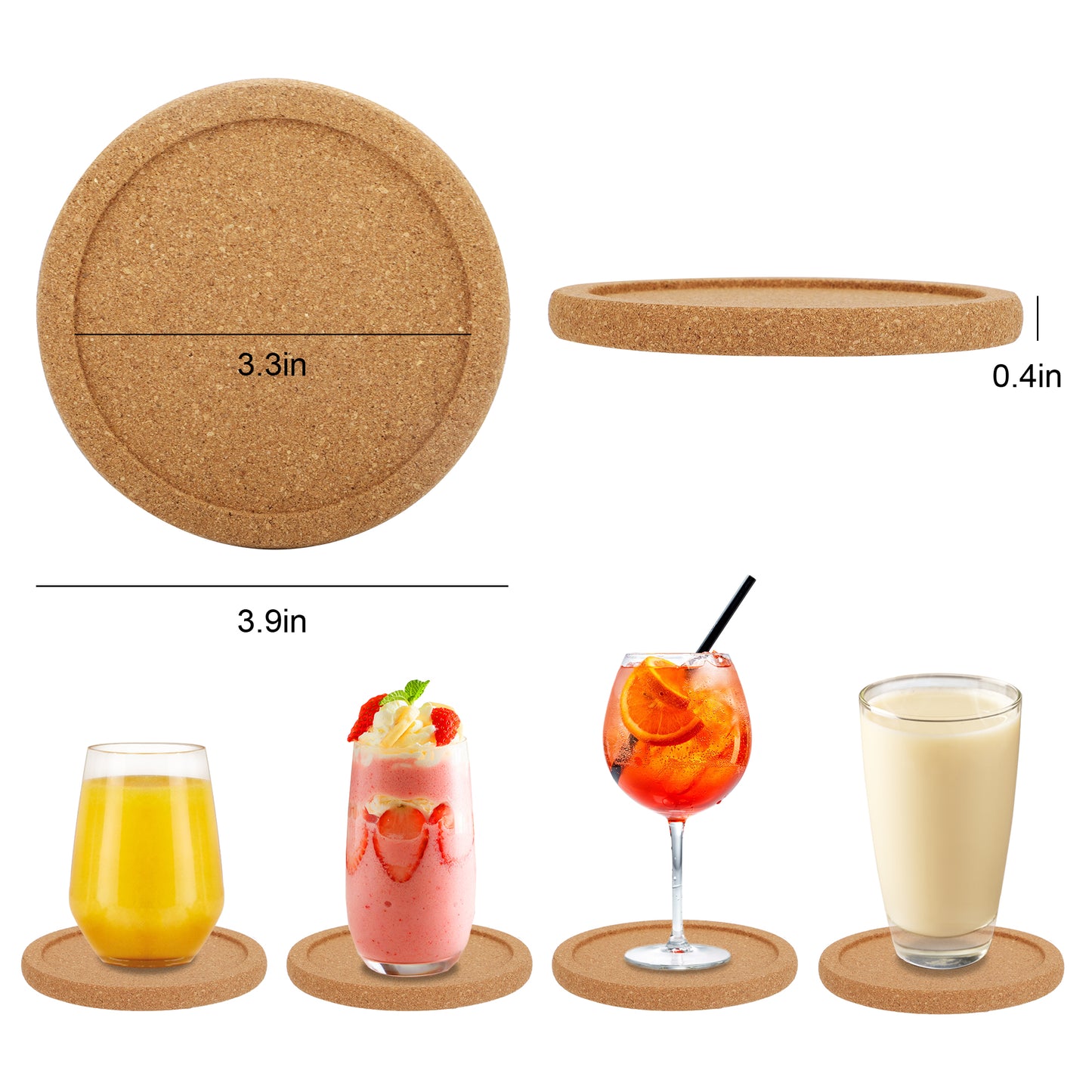 6 Pcs Round Cork Coasters - Cork Drink Coasters for  Heat Resistance and Tabletop Protection