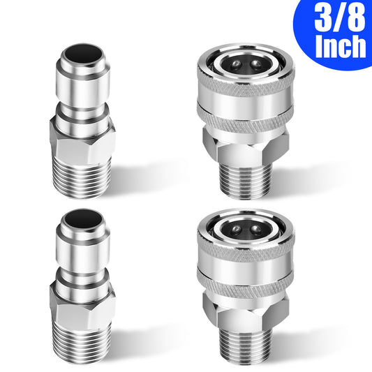 4 Pcs 3/8" NPT Stainless Steel Pressure Washer Quick Connect Set - High Pressure 6000 PSI Adapters for Ball switch Pressure Washer Parts