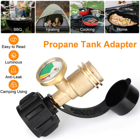 Universal Propane Tank Gauge Level Indicator Leak Detector - Gas Pressure Meter for RV, BBQ Grill, Heater Tool-Free Installation, Solid Brass (QCC1/Type1)