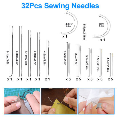 58 Pcs Leather Sewing Kit – Heavy Duty Hand Sewing, Upholstery Repair with Waxed Thread & Needles