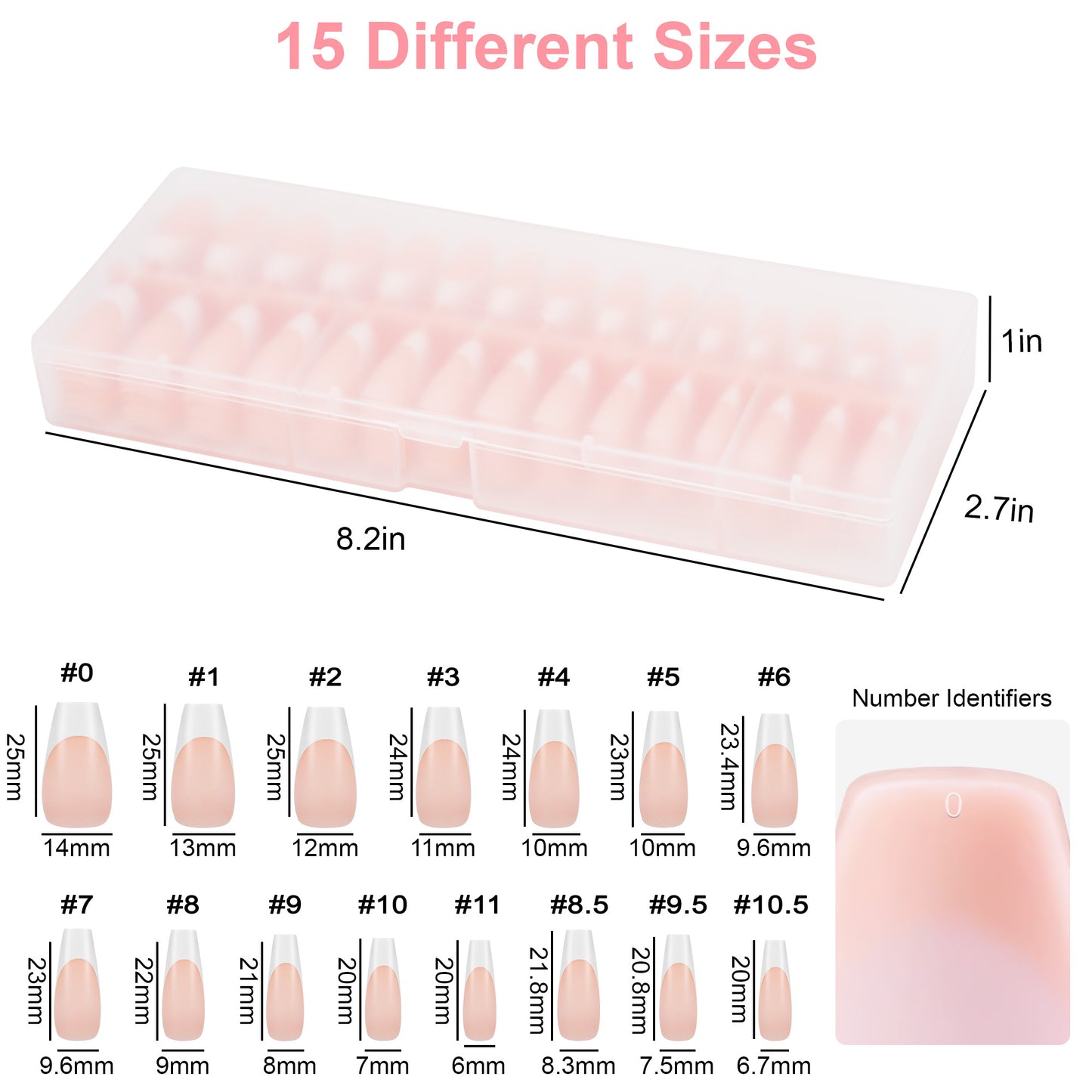 300Pcs French Tips Press on Nails - 15 Sizes Matte Fake Nails,Long Square French Tips for DIY Nail Art Manicure