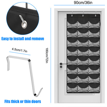 24 Pockets Baseball Cap Organizer - Over the Door Hat Rack with Clear Pockets and 3 Hooks - Perfect for Hat Storage (Black)