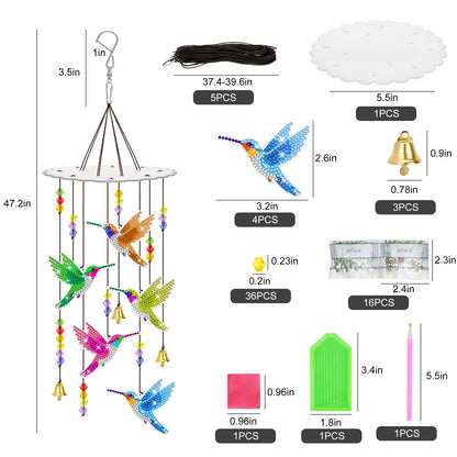 Hummingbird Diamond Painting Wind Chimes - 5D Suncatcher Wind Chime,Diamond Art Kits Hummingbird DIY Sun Catchers Hanging Ornaments,for Home Yard Garden Decor