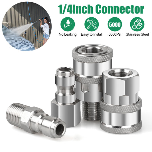 4Pcs 1/4 Inch Pressure Washer Coupler Quick Connect Plug - Pressure Washer Quick Connect Kit,Stainless Steel Male & Female Quick Connector Kit,Pressure Washer Adapters Hose Quick Connector