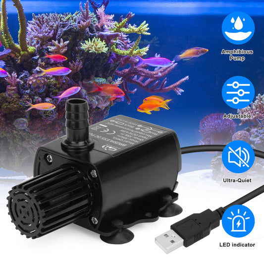 Adjustable Submersible Aquarium Water Pump - Fountain & Hydroponic System Compatible,Ultra-Quiet, Energy-Efficient, USB DC5V