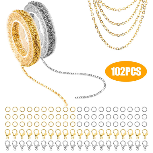 2Pcs 19in DIY Link Chain Necklaces with 40 Lobster Clasps - Jewelry Making kit with 60 Jump Rings,DIY Jewelry Extension Chain Jewelry Making (Gold and Silver)