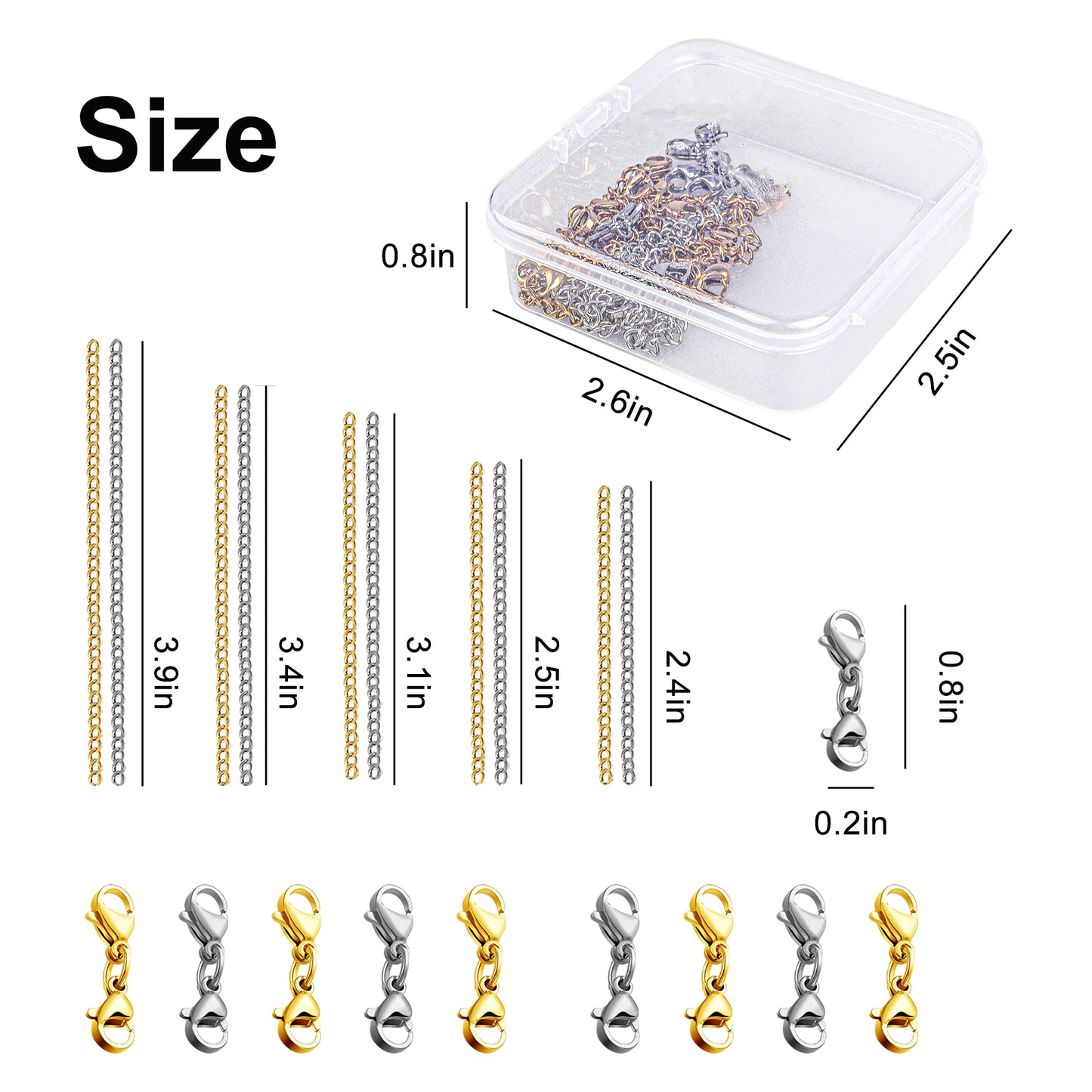10pcs double-ended movable buckle and 10pcs Necklace Extenders - necklace buckle with storage box,Double Lobster Clasp Extender Gold Silver Lobster Claw Clasps Bracelet Extender Clasp for DIY Jewelry Making