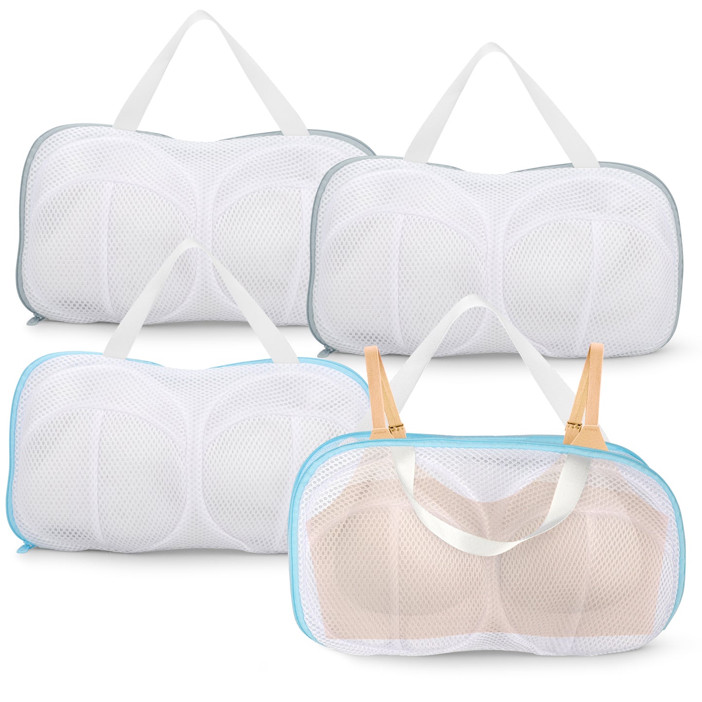 4Pcs Bra Washing Machine Bag – Protect and Extend the Life of Your Bras with Anti-Rust Zipper and Honeycomb Mesh (Gray and Blue)