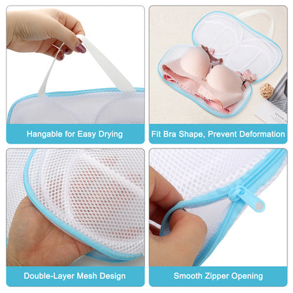 4Pcs Bra Washing Machine Bag – Protect and Extend the Life of Your Bras with Anti-Rust Zipper and Honeycomb Mesh (Gray and Blue)