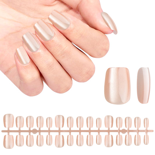 30Pcs DIY Nude Cat Eye Nail Patch Set - Pink Press on Nails Short Fake Nails,Full Cover nail patch False Nails for Women Nail Art Supplies