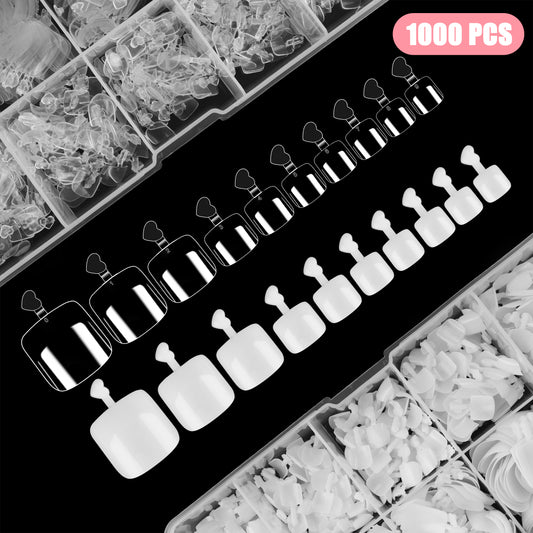 1000Pcs Short Square Toenails Tips - 10 Sizes Full Cover False Toenails Gel Tips Fake Toenails Tips,Press on Toenails Kit for Home DIY Salon Manicure