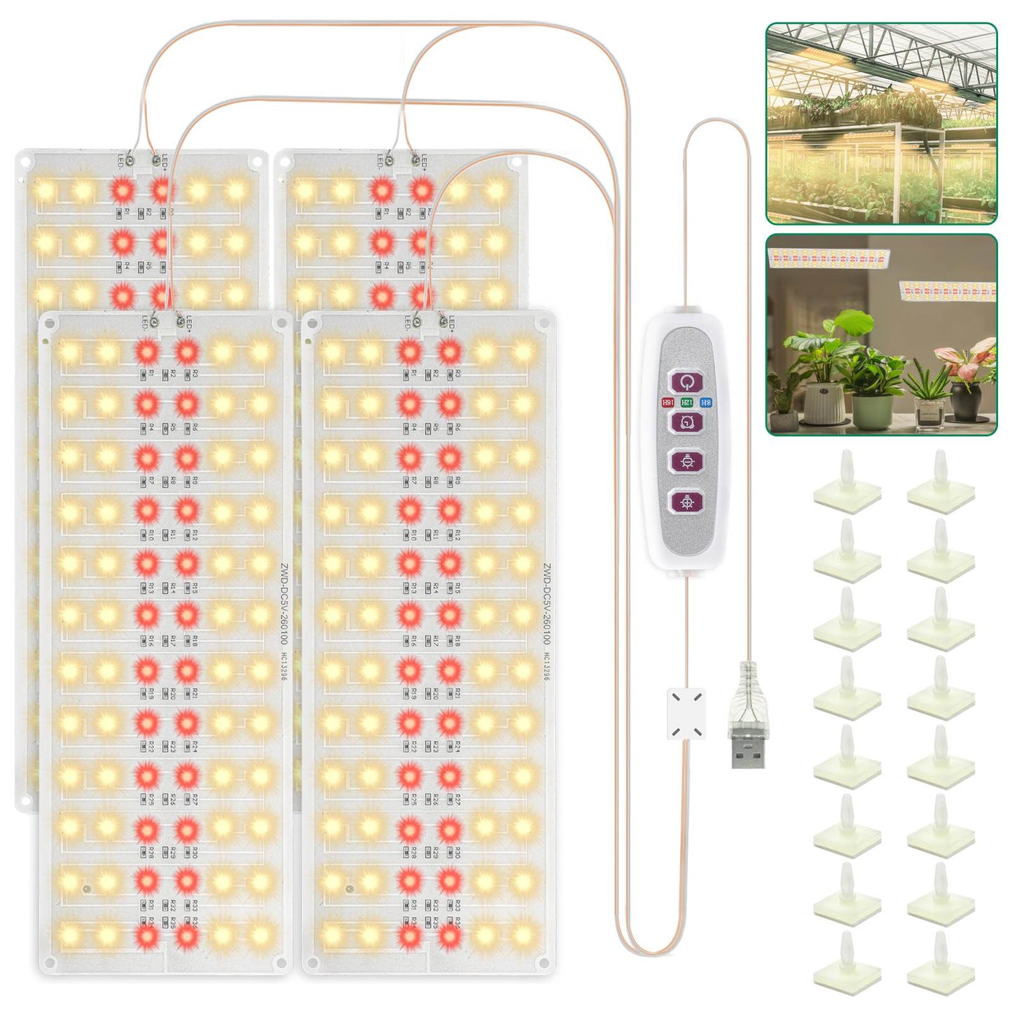 4Pcs Ultra-Thin Panel Grow Lights - LED Full Spectrum Grow Lamps with Timer for Indoor Plants.Ideal for a wide variety of plants