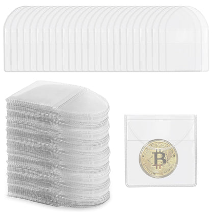 150 Pcs Single Pocket Coin Sleeves - Clear PVC Holders for Coins, Tokens, and Jewelry