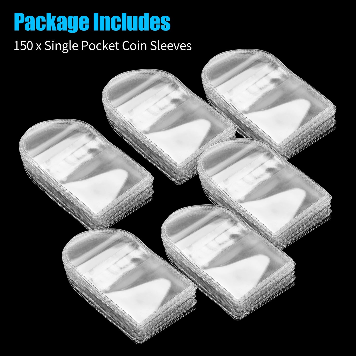 150 Pcs Single Pocket Coin Sleeves - Clear PVC Holders for Coins, Tokens, and Jewelry