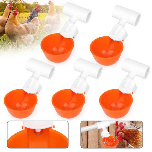 5Pcs Large Automatic Chicken Waterer Cups kit - 3" Diameter Cups with 1/2" PVC Tee Fittings,No-Leak Design,for Chicks, Duck, Goose, Turkey (Orange)