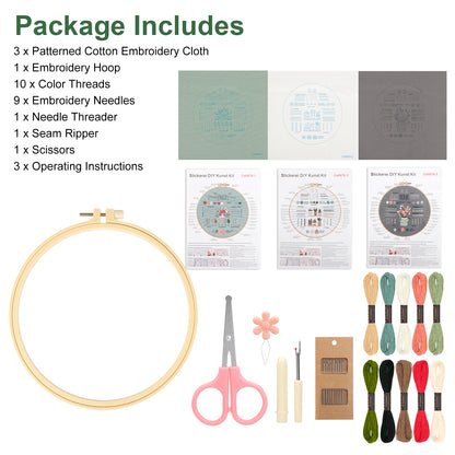 3 Sets Embroidery kit for Beginners Adults - 33 Different Stitches DIY Kits, Includes Stamped Flower Pattern Hoop Color Threads Tools For Decorative ornaments
