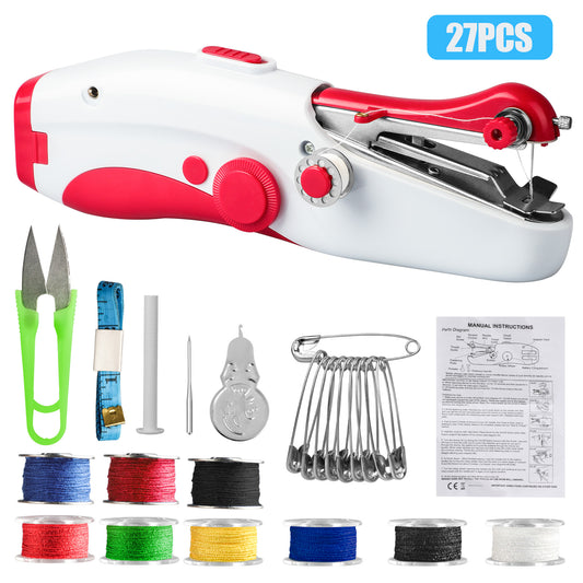 27 Pcs Handheld Sewing Machine Kit - Mini Portable Electric Sewing Machine for Beginners & Adults – Fast Stitch for Clothes, Fabrics, Curtains, DIY Home & Travel