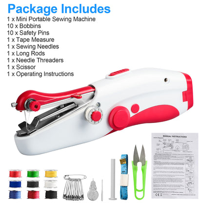 27 Pcs Handheld Sewing Machine Kit - Mini Portable Electric Sewing Machine for Beginners & Adults – Fast Stitch for Clothes, Fabrics, Curtains, DIY Home & Travel