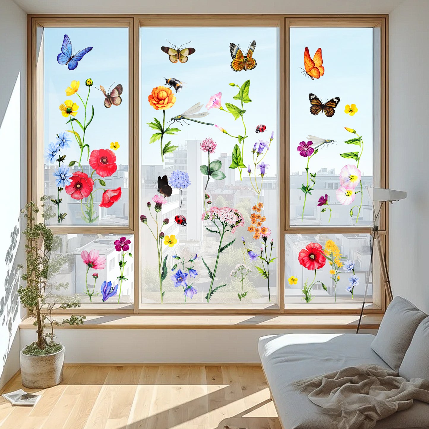 6pcs Butterfly Flower Wall Stickers - Removable Floral Decals for Bedroom, Living Room, Nursery - Colorful Vinyl Wall Art Murals (13.7 x 9.8 inches)