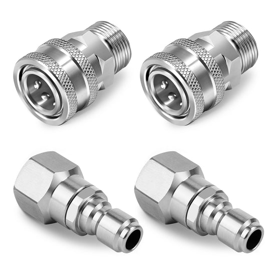 4 Pcs Pressure Washer Swivel Adapter Set, Stainless Steel M22 14mm to 3/8 Inch Quick Connect, 5000 PSI