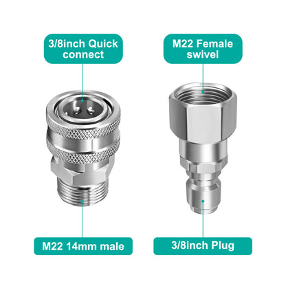 4 Pcs Pressure Washer Swivel Adapter Set, Stainless Steel M22 14mm to 3/8 Inch Quick Connect, 5000 PSI