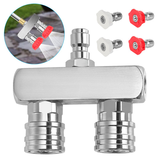 Dual Pressure Washer Nozzle Tip - 2 in 1 Power Washer Nozzle with 4PCS Pressure Washer Spray Nozzles (0° Red & 40° White), 1/4 Inch Quick Connect, 5000 PSI