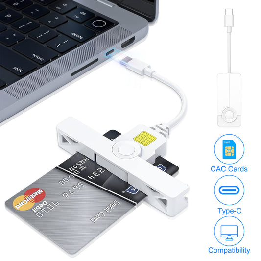 Fold Portable Type-C Smart CAC Card Reader - DOD Military Compliant CAC and PIV Card Reader for Secure Access on Windows, Mac OS