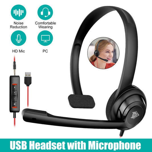 USB C/3.5mm Jack Wired Single sided Headphones - Plug and Play Wired Headphones with in-Line Volume Control 3.5mm Jack for Laptop, Mac, Computer