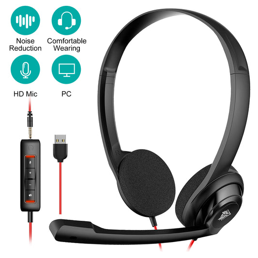 USB C/3.5mm Jack Wired On-Ear Headset - with Detachable Noise Canceling Microphone and Inline Controls Universal Connectivity for PC, Mac, Smart Devices