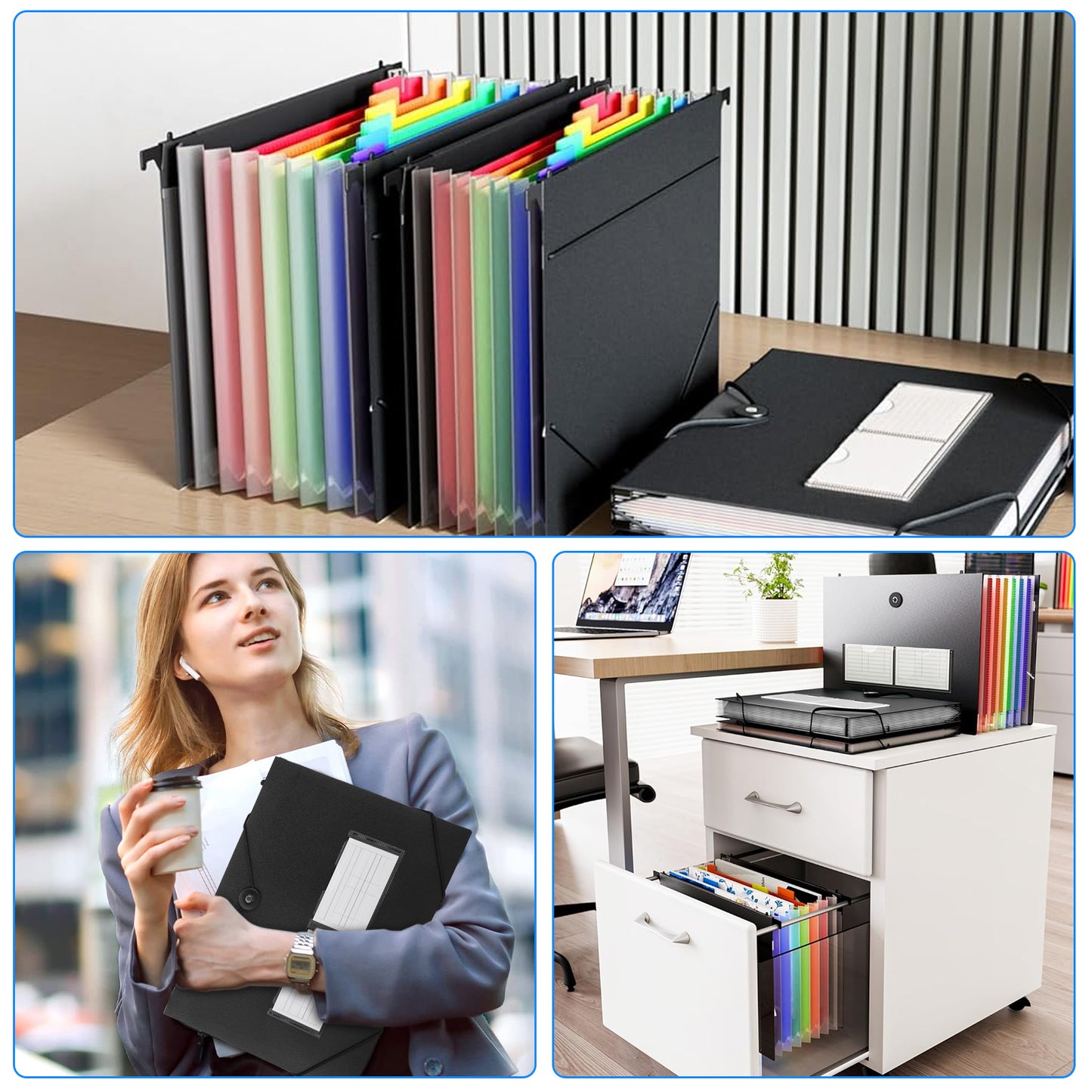 7 Pockets File Organizer Expanding File Folder - Expanding Hanging File Folder with Labels,A4 Letter Size Paper Document Receipt Folder for Classroom,Home,Office