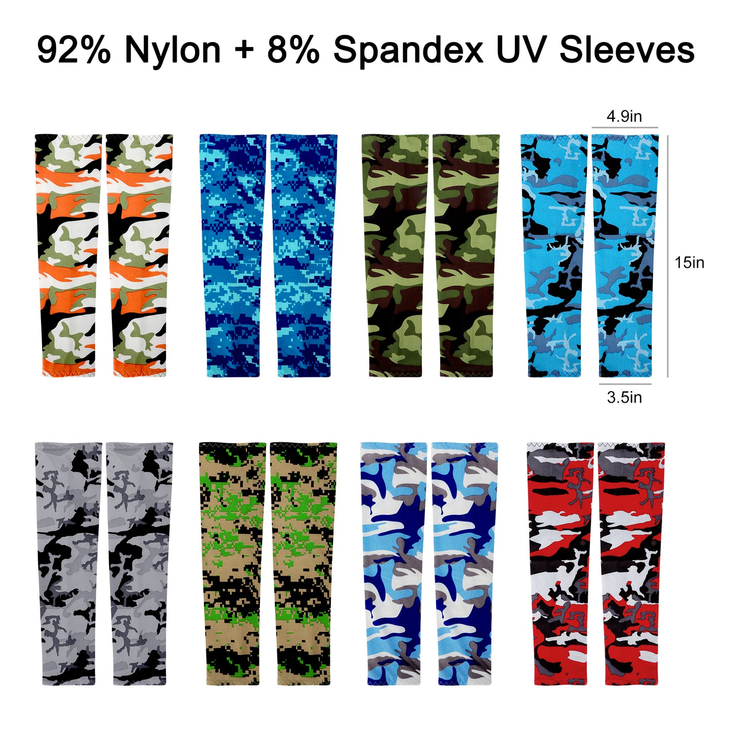 8 Pairs Unisex UV Protection Cooling Arm Sleeves – UV Sun Protection Camouflage Arm Sleeves Covers for Outdoor Sports Basketball Driving Cycling Golf Fishing（Camouflage）