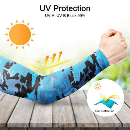 8 Pairs Unisex UV Protection Cooling Arm Sleeves – UV Sun Protection Camouflage Arm Sleeves Covers for Outdoor Sports Basketball Driving Cycling Golf Fishing（Camouflage）