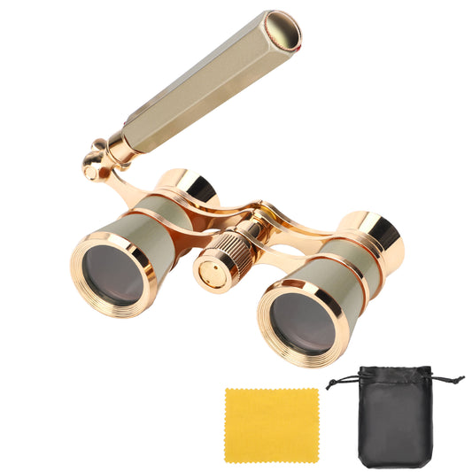 3x25 Classic Foldable Opera Glasses Binocular - Portable Retro Design Metal Body with Handle,Optical Lens Theatre Telescope great Gifts (Golden)