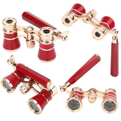 3x25 Classic Foldable Opera Glasses Binocular - Portable Retro Design Metal Body with Handle,Optical Lens Theatre Telescope great Gifts (Red)