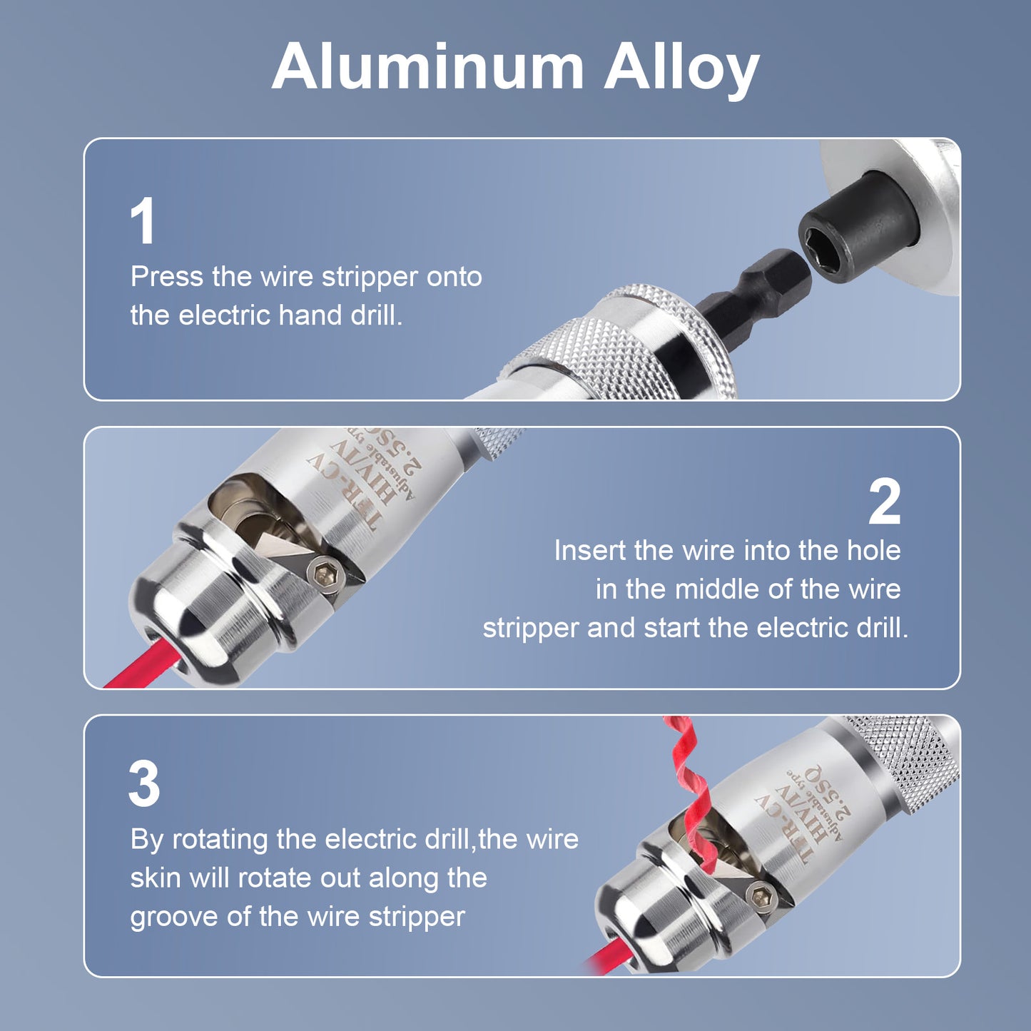 3Pcs Wire Stripper Cable Tool - Durable Aluminum Alloy Construction,Adjustable Stripping Length 10~40mm,for 2.5 - 4 - 6 square meters