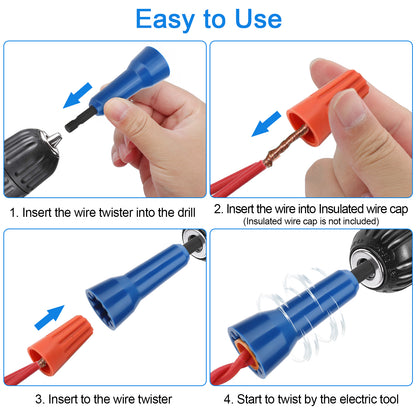 3PCS Wire Nut Twister - Wire Twisting Spinner, Wire Twisting Tools with 1/4" Chuck (Red+Black+Blue)