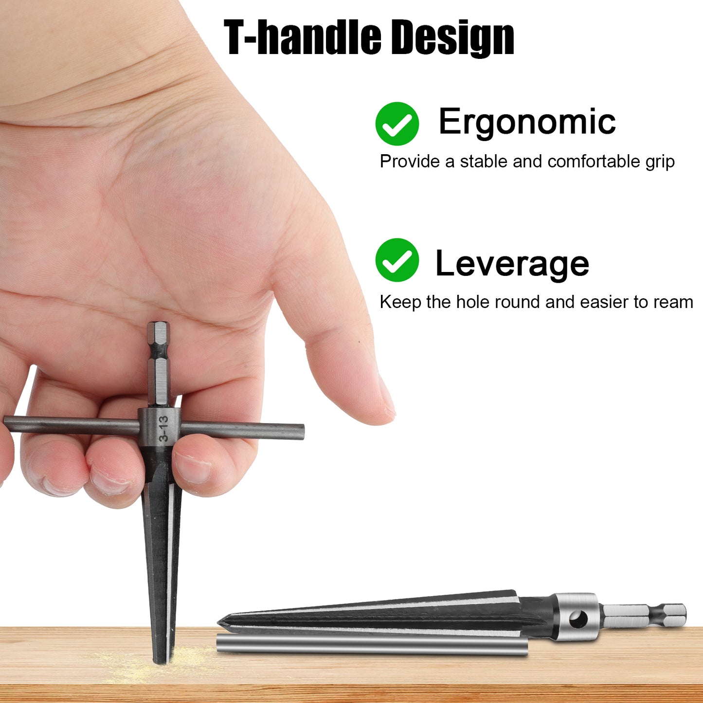 2Pcs Tapered Reamer Set - Detachable T-Handle,Compatible with Power Tools,1/8"-1/2" (3-13mm) & 3-16''-5/8'' (5-16mm),Precision Hole Enlargement for Metal, Wood, and Plastic