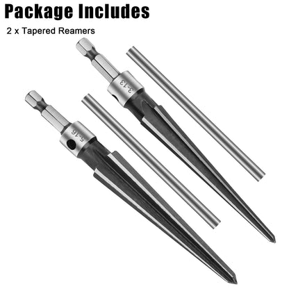 2Pcs Tapered Reamer Set - Detachable T-Handle,Compatible with Power Tools,1/8"-1/2" (3-13mm) & 3-16''-5/8'' (5-16mm),Precision Hole Enlargement for Metal, Wood, and Plastic